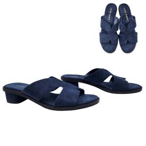 Anne Klein iFlex Tania Blue Sandals Open-Toe Cut-outs Block Heel Women's Size 8